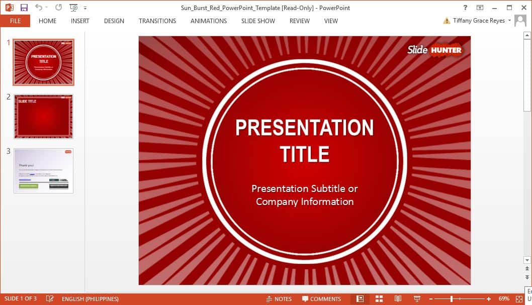 SlideHunter red sun burst powerpoint template